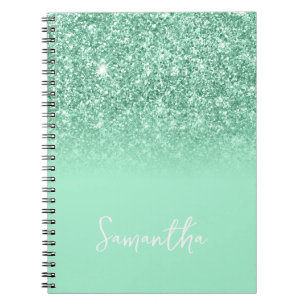 Caderno Espiral Mint Green Glitter Ombre Name