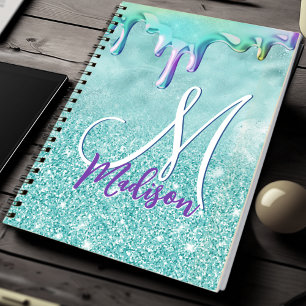 Caderno Espiral Mint mágica mácula monograma de monograma de unicó