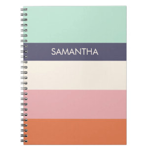 Caderno Espiral Mint Peach Modern Color Blocks Stripes Personaliza