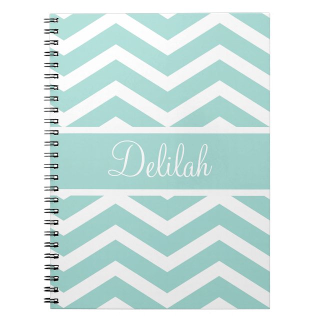 Caderno Espiral Mint Teal Chevron Nome Personalizado (Frente)