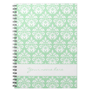 Caderno Espiral Mint verde e damasco branco com seu nome