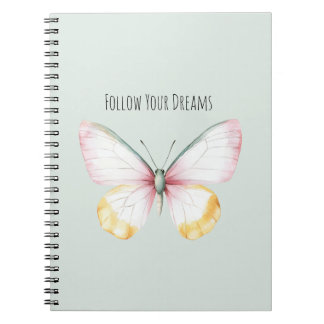 Caderno Espiral Mint White Yellow Pink Teal Butterfly