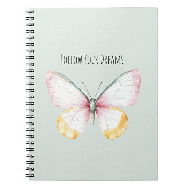 Caderno Espiral Mint White Yellow Pink Teal Butterfly (Frente)