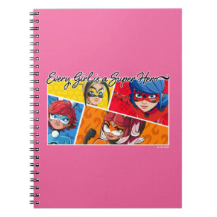 Caderno Espiral Miraculosa Todas as Raparigas é Super Herói