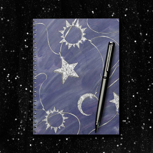 Caderno Espiral Mística Encantadora Estrelas de Lua prateada Am