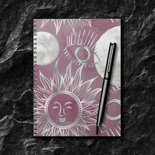 Caderno Espiral Mística Solar   Luas-lua-cor-de-rosa Estrelas Verm