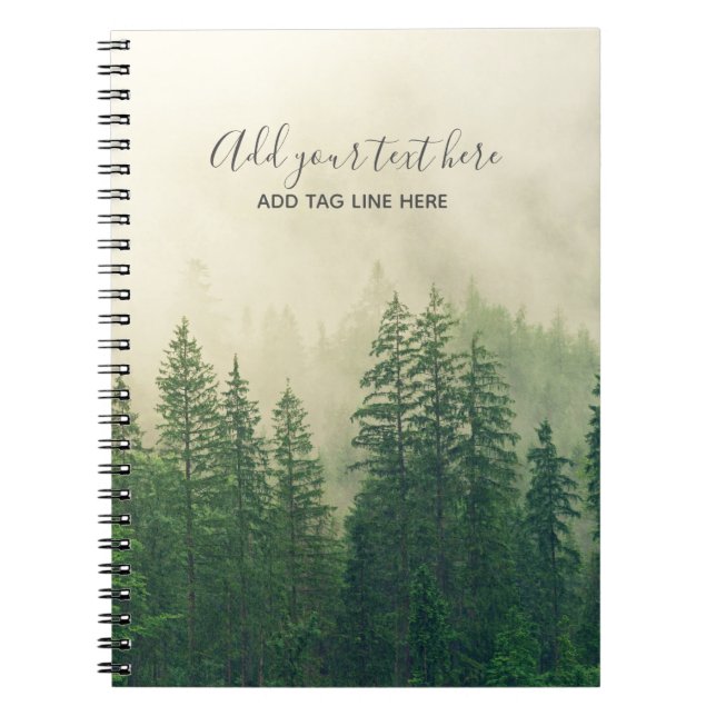 Caderno Espiral Misty Pine Forest Trees - Proteção Personalizada (Frente)