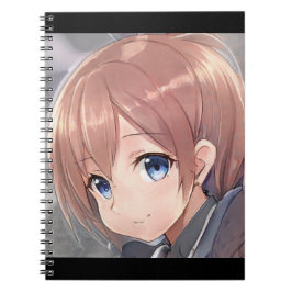Caderno Espiral Moça de anime sorridente manga marrom cabeleira