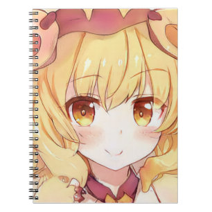 Caderno Espiral Moça loira sorridente com manga de anime de olhos