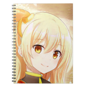 Caderno Espiral Moça loira sorridente com manga de anime de olhos
