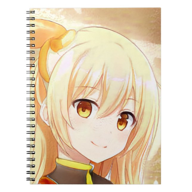 Caderno Espiral Moça loira sorridente com manga de anime de olhos  (Frente)