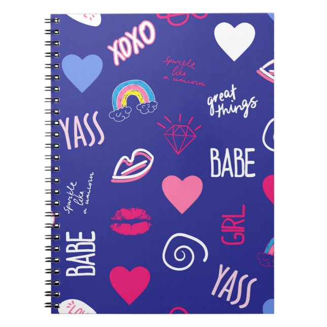 Caderno Espiral moças com um slogan. Mão d (Frente)