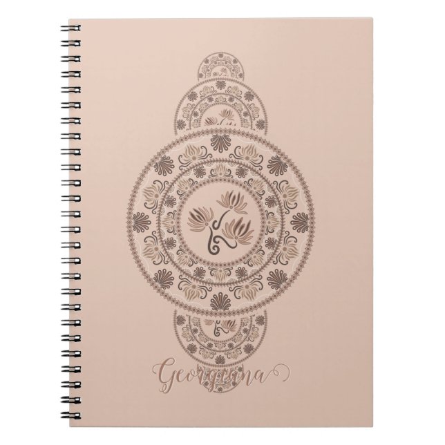 Caderno Espiral Mocha Rococo Lotus Mandala Ornamental Personalizad (Frente)