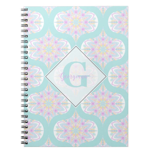 Caderno Espiral Mod de Médio de Mandala Floral do Arco-Íris de Pas (Frente)