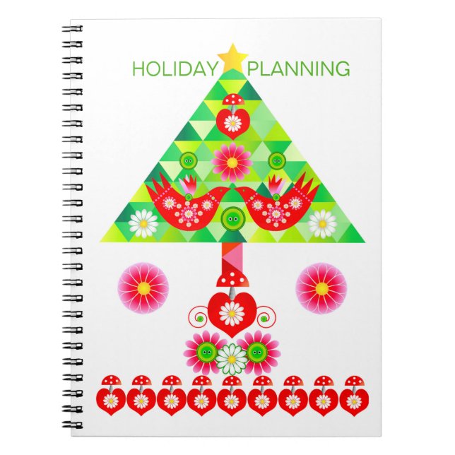 Caderno Espiral Mod Scandi Holiday Bird e Tree Note Book (Frente)