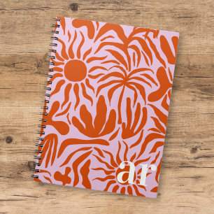 Caderno Espiral Mod Tropical Boho Pink + Orange Patterno Monograma