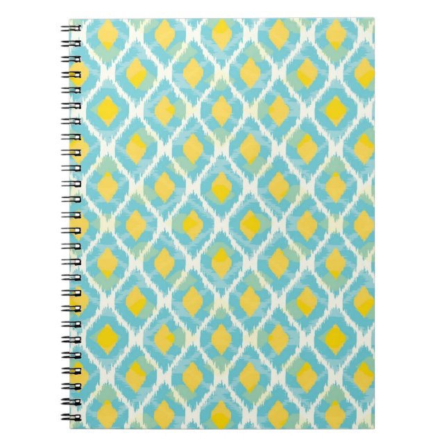 Caderno Espiral Moda amarela azul moderna e tribal (Frente)