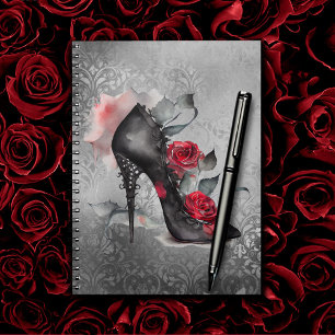 Caderno Espiral Moda Gótica Estiletto Espetado e Rosa vermelha