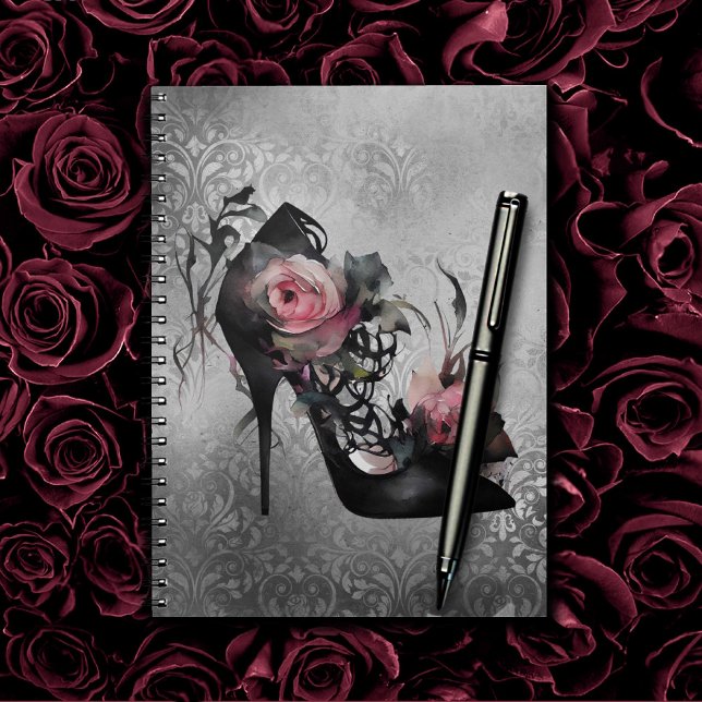 Caderno Espiral Moda Gótica Stiletto Heel com Rosas Rosa Mauve (Criador carregado)