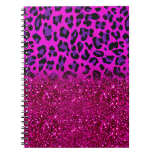Caderno Espiral Moda Moderna Rosa Púrpura Leopardo-da-Lama