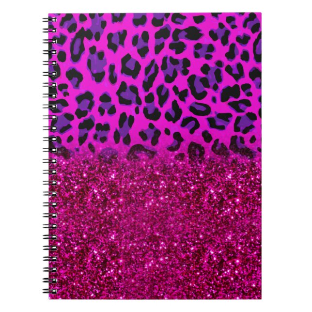 Caderno Espiral Moda Moderna Rosa Púrpura Leopardo-da-Lama (Frente)