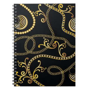 Caderno Espiral Moda sem costura da corrente do ouro, Illustrati