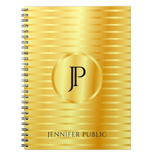 Caderno Espiral Modelo com aspecto metálico Dourado monograma
