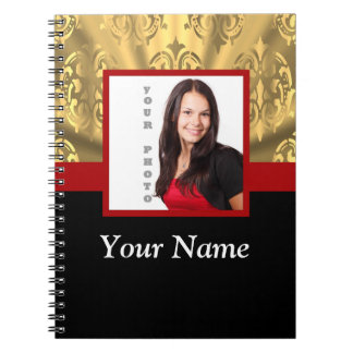 Caderno Espiral modelo de foto damasco dourado