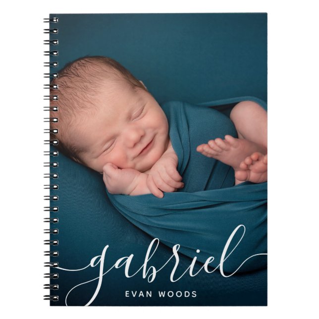 Caderno Espiral Modelo de Nome de Bebê com Foto Personalizada (Frente)