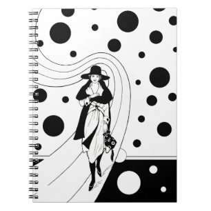Caderno Espiral Modelo de Passarela Retro, Moda Art Déco Vintage