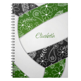 Caderno Espiral modelo floral verde de vôlei preto