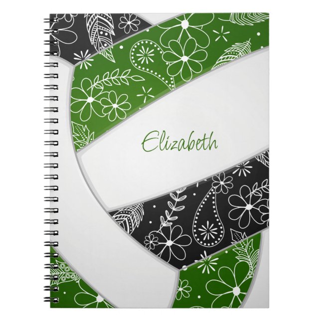 Caderno Espiral modelo floral verde de vôlei preto (Frente)