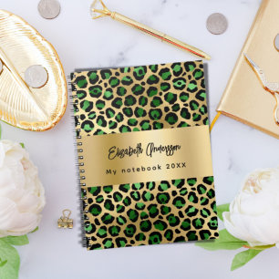 Caderno Espiral Modelo Leopardo dourado verde esmeralda
