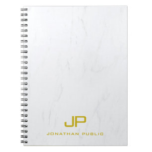 Caderno Espiral Modelo Moderno de Mármore com Monograma de Ouro El
