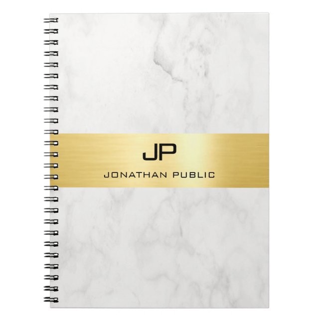 Caderno Espiral Modelo Moderno Simples Elegante Dourado e Mármore (Frente)
