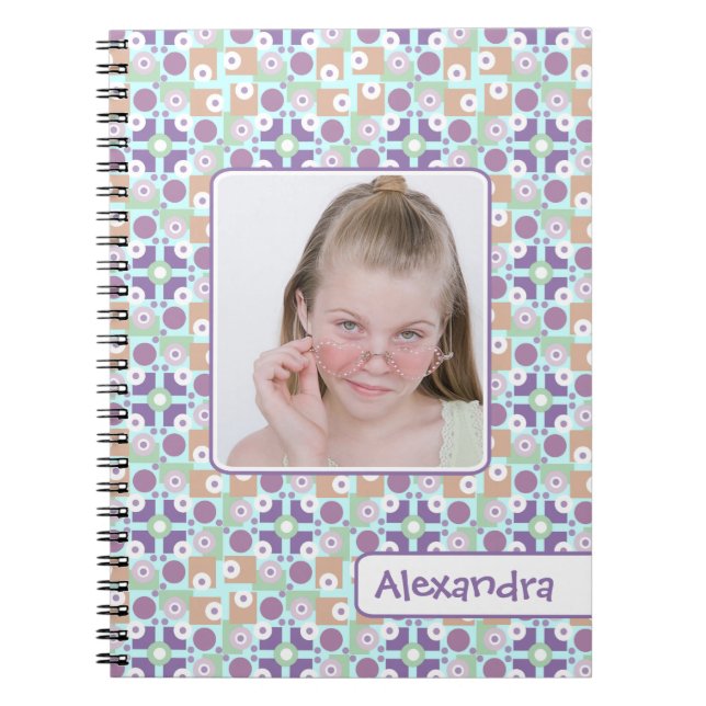 Caderno Espiral Modelo retro da foto da menina geométrica da (Frente)