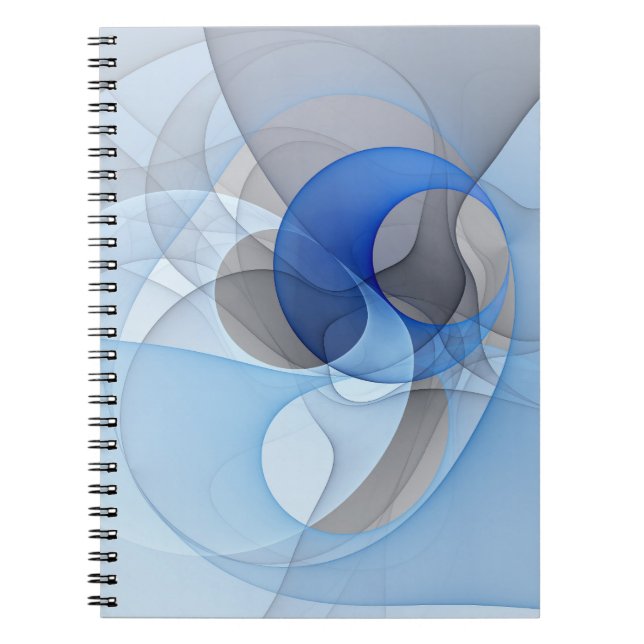 Caderno Espiral Modern Abstract Blue Gray Fractal Art Graphic (Frente)