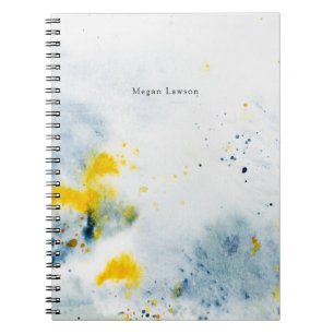 Caderno Espiral Modern Abstract Watercolor Blue and Yellow