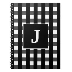 Caderno Espiral Modern Black And White Buffalo Plaid Monogram