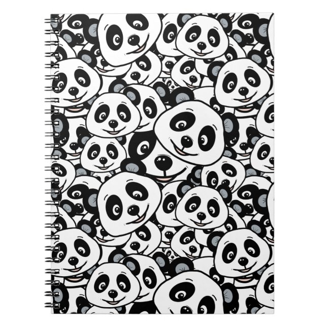 Caderno Espiral Modern Black and White Cute Panda Bear Pattern (Frente)