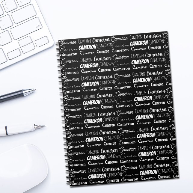 Caderno Espiral Modern Black White Personalized Name Collage (Criador carregado)