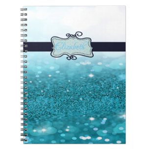 Caderno Espiral Modern Blue Glitter Bokeh, Personalizado