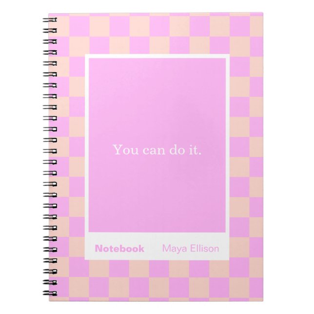 Caderno Espiral Modern Checkerboard Block Quote Classic Notebook (Frente)