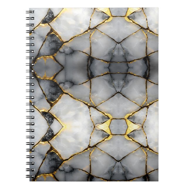 Caderno Espiral Modern Cracked Gold White & black marble (Frente)