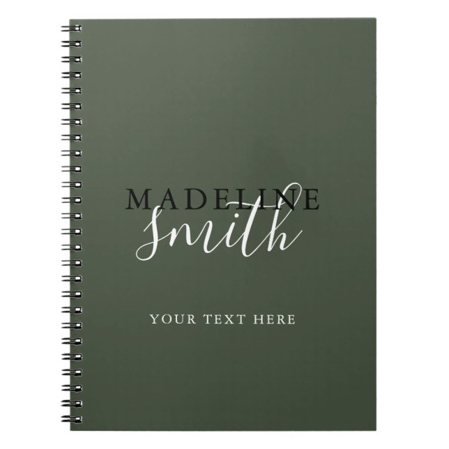 Caderno Espiral Modern Dark Green Typography Script (Frente)