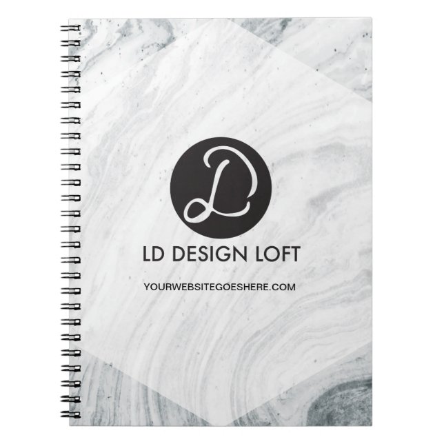 Caderno Espiral Modern Marble Customize com seu logotipo e site (Frente)