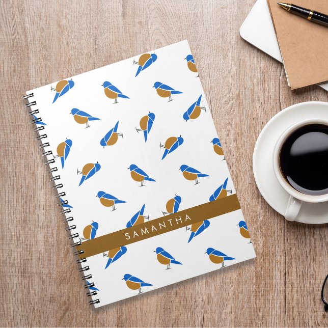 Caderno Espiral Modern Minimal Eastern Bluebird Pattern (Criador carregado)