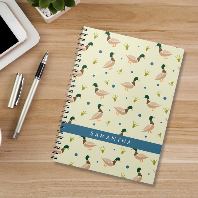 Caderno Espiral Modern Minimal Mallard Duck Pattern Notebook (Criador carregado)