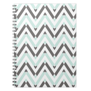 Caderno Espiral Modern Mint Gray Geometric Chevron Pattern
