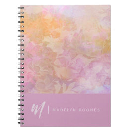 Caderno Espiral Modern Pastel Floral Pattern Monogram